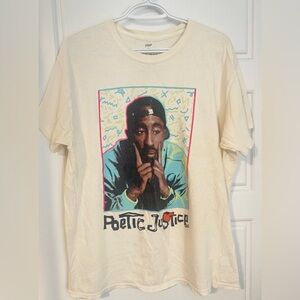 Retro Style Tupac Poetic Justice  Graphic Tee Hip Hop Merch Streetwear Cream